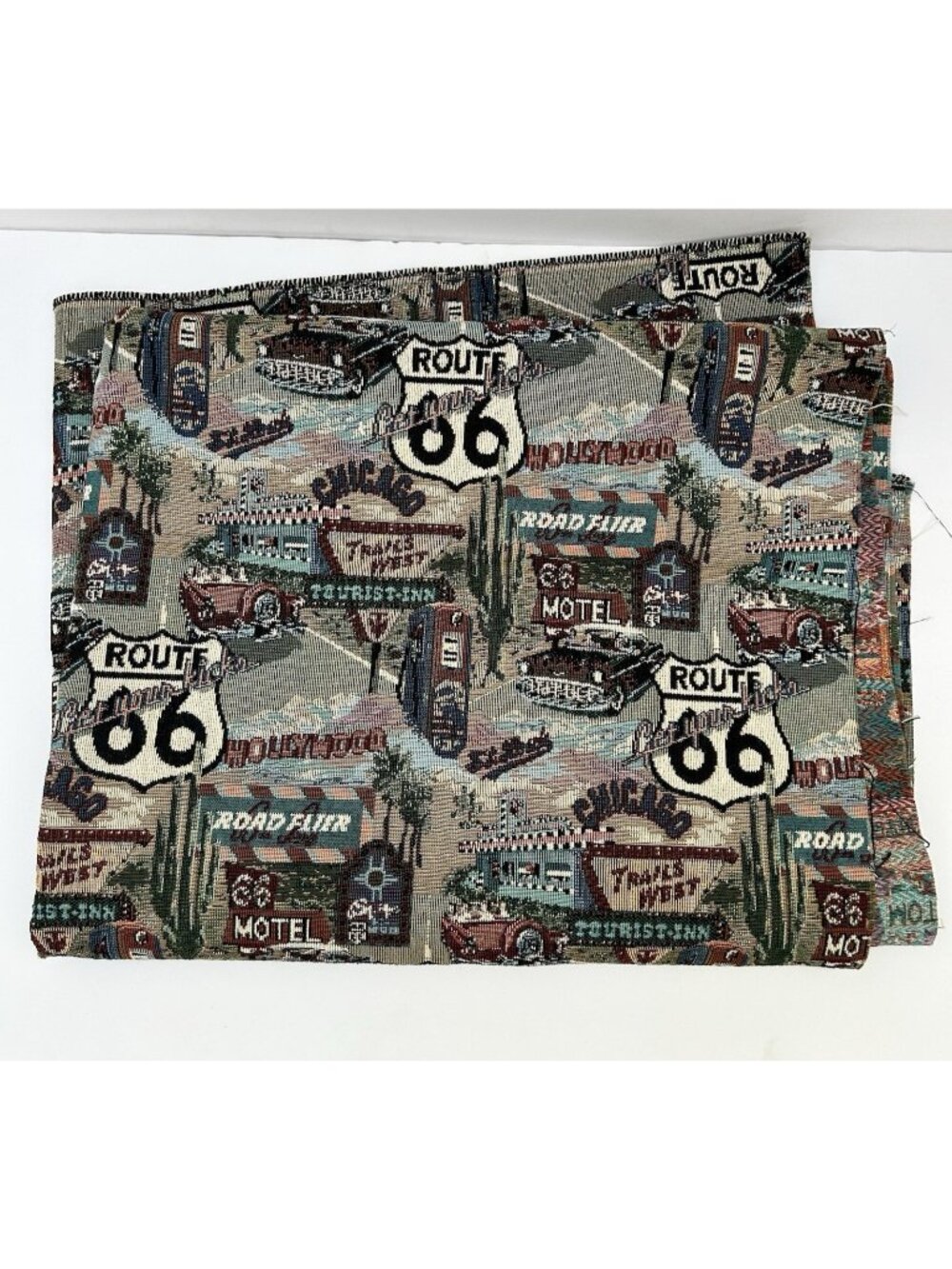Vintage Classic Route 66 Tapestry Fabric Woven Pattern Upholstery Diners Motels